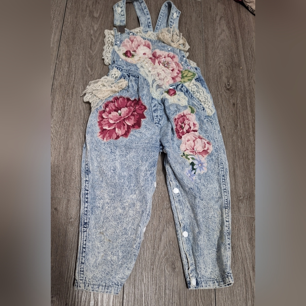 Jean Overhaul Marsha Flowers Lace Bows Vintage 24 Months